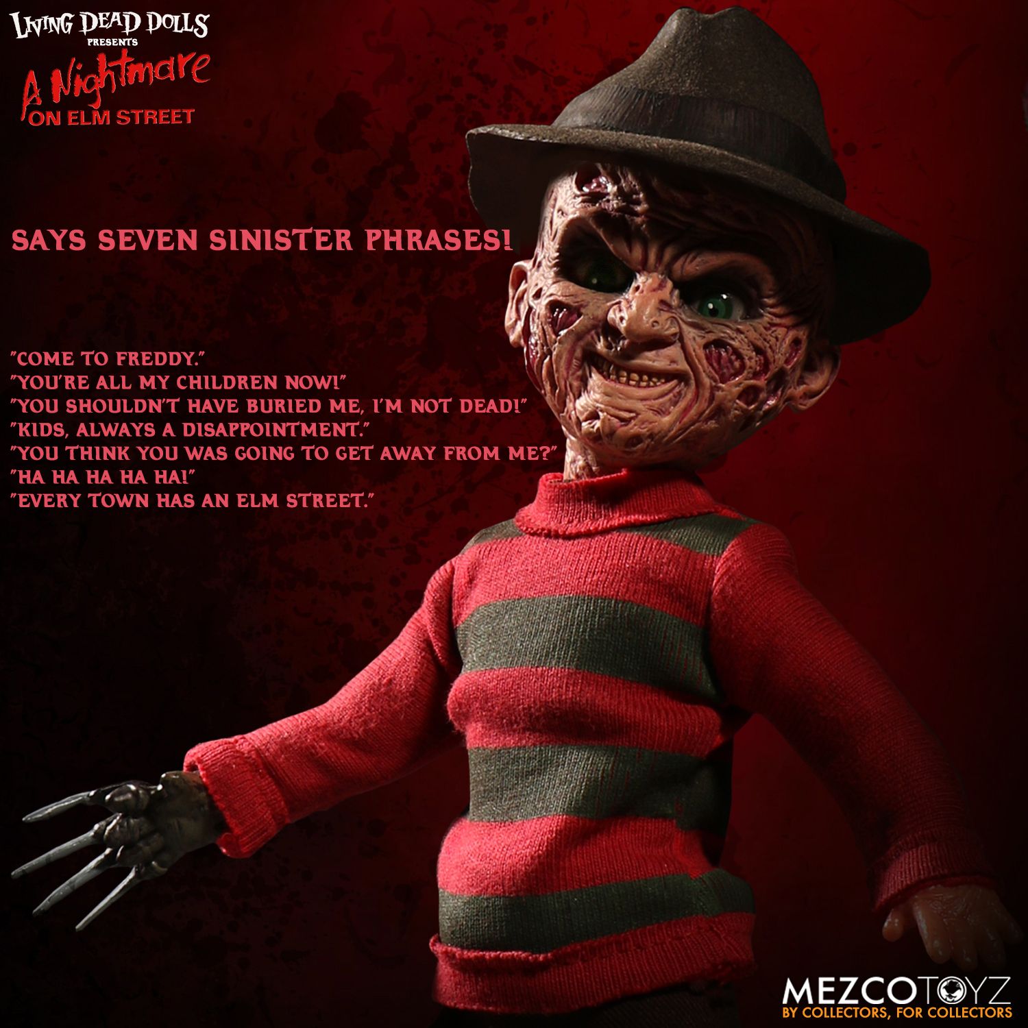 Freddy Krueger with Sound Living Dead Dolls A Nightmare on Elm Street Talking