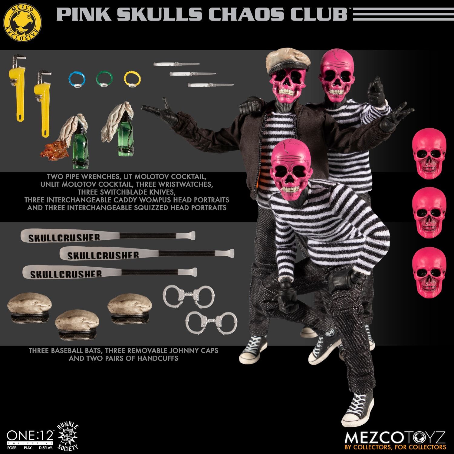 MEZCO TOYZRumble Society Pink Skulls Chaos Club Challenge Coin Set LIMITED EDITI 