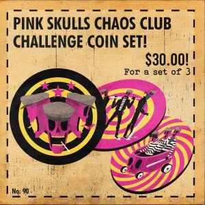 Mezco Toyz Rumble Society: Pink Skulls Chaos Club Challenge Coin Set