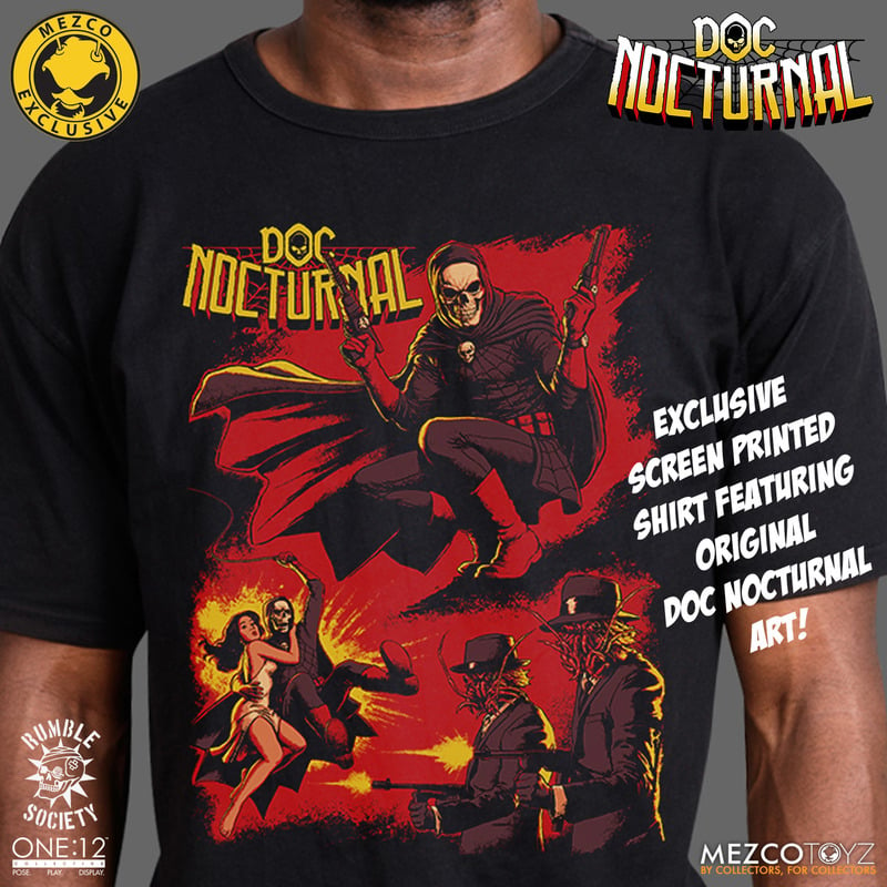 Details about   Mezco One:12 Exclusive Doc Nocturnal W/ Swag Set M,L T-Shirt Rumble Society 