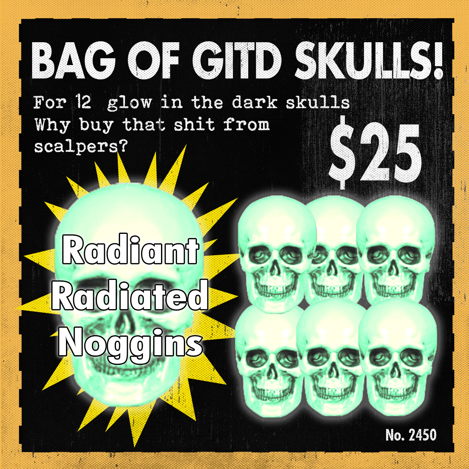 1 Radiant Radiated Noggin ONLY Mezco One:12 Glow In The Dark Skull Head Sculpt 
