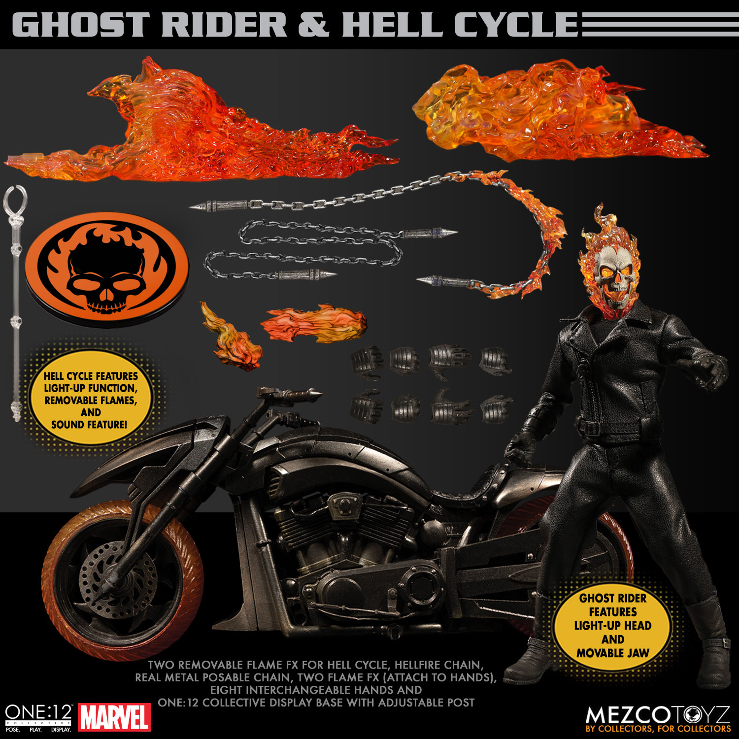 Mezco Ghost Rider Action Figure Vehicle Hell Cycle 1/12 Mezco 