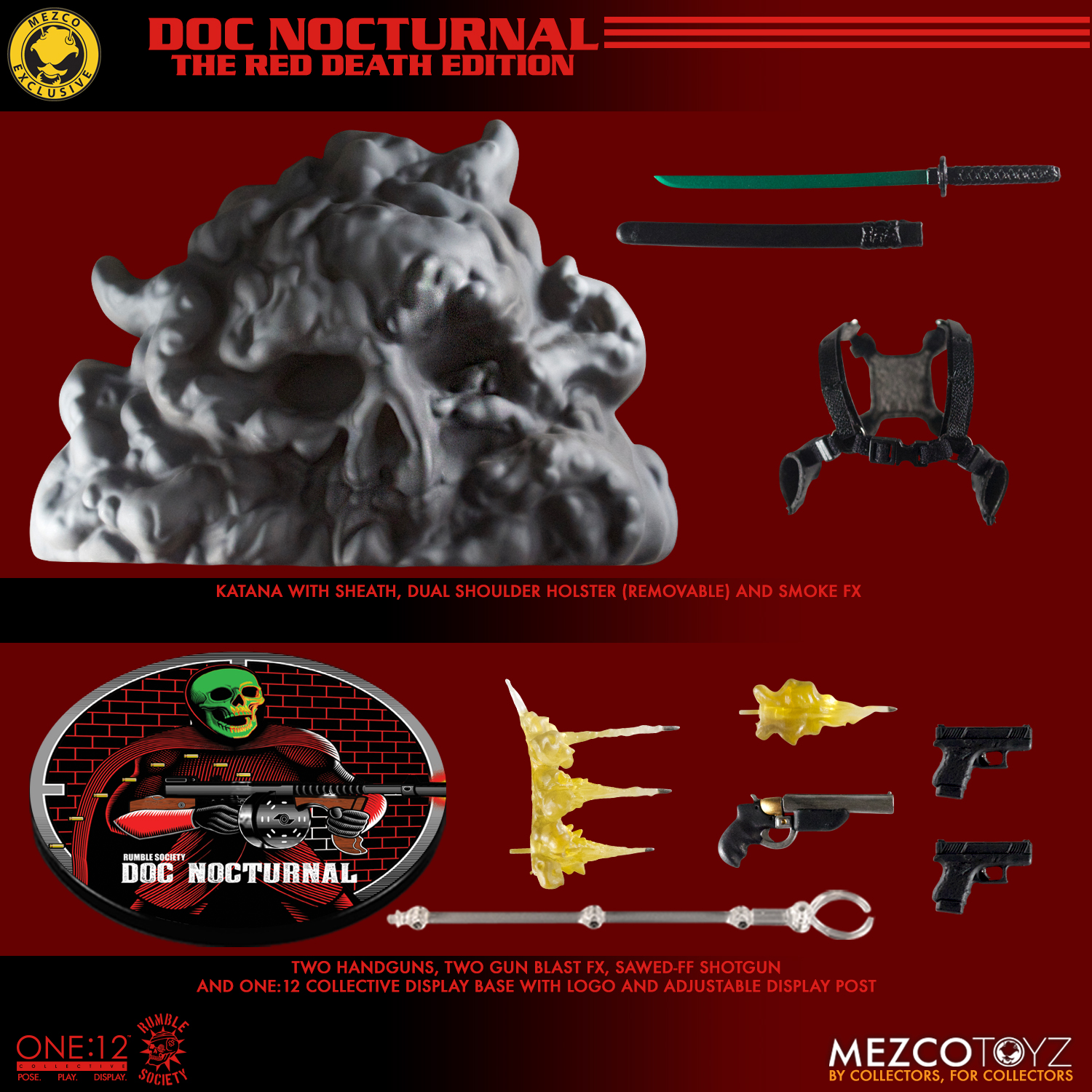 Mezco One:12 Doc Nocturnal DISPLAY BASE ADJUSTABLE POSING POST and ACCESSORY BAG 